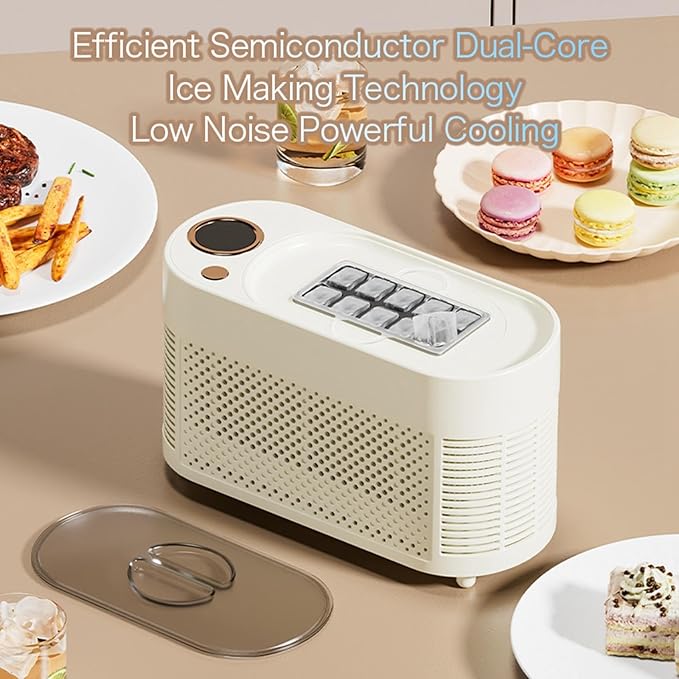 Desktop Ice Maker Portable Countertop Durability 10 Cubes, Compact Quickly Making Ice Making Machine for Camping, BBQ Picnic, Cream White