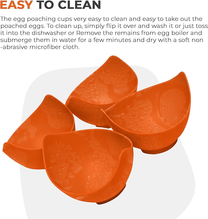 Egg Poacher Cup for Microwave or Stovetop Non-Stick - Heat-Resistant Durable Food grade quality Silicone Poached Egg Cooker BPA Free Egg Poaching Cups with Stable Base pack of 4 free e-Book