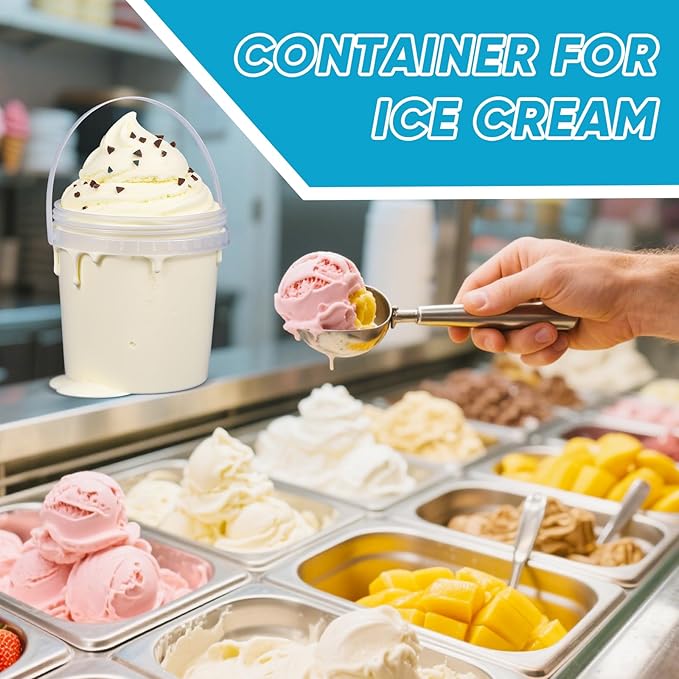 4Pack 34oz Clear Bucket with Lids - Plastic Food Storage Containers, Airtight Screw-On Lids - Freezer Safe Ice Cream Bucekts, Food Grade Reusable Containers for Kitchen