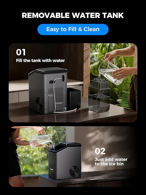 VIBOFROST Nugget Ice Makers Countertop with 1.32 Gallon Tank, 40 lbs/24H, Chewable Sonic Ice, Pellet Ice Machine with Auto Descaling System, Scoop Included, Stainless Steel