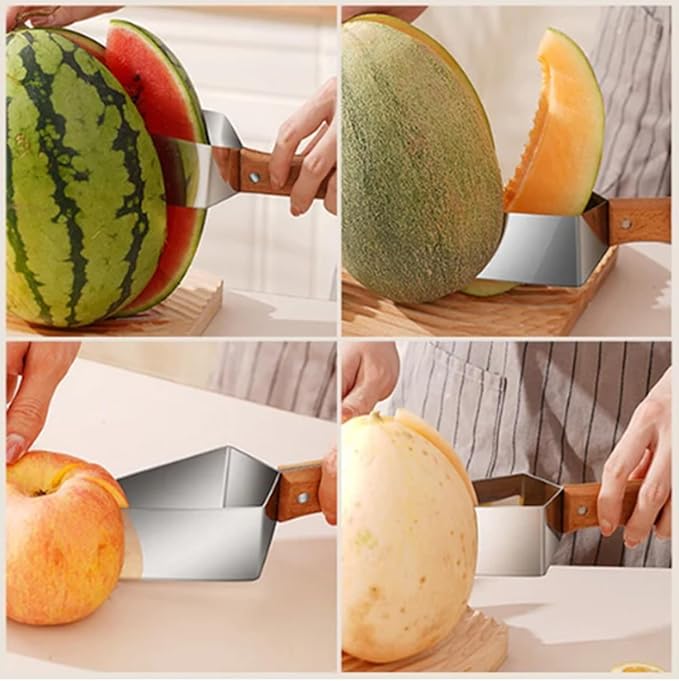 Stainless Steel Watermelon Slicer, Triangle Watermelon Cutter, Watermelon Slicer Cutter Tool, Stainless Steel Watermelon Cutter With Wooden Handle, Fruit Cutter For Cantaloupe, Honeydew, Apples (1PCS)