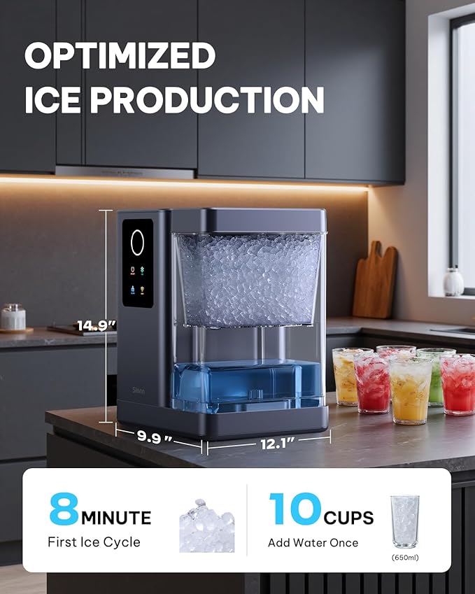 Silonn Nugget Ice Maker Countertop with APP & Voice Control, Self Cleaning Ice Machine with 3L Large Water Tank, 40 lbs/24H Soft Chewable Ice, Portable Pebble Ice Maker for Home, Kitchen and Party