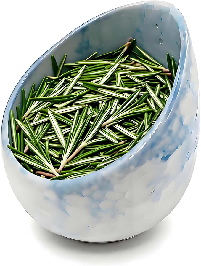 Pottery Blue Handmade Herb Stripper Bowl Kitchen Tool for Efficient Parsley, Basil, Rosemary, Thyme, Mint Leaf Removal & Stripping ,Ceramic Stylish Serving Dish for Berries Nuts Dips Fruits Snacks