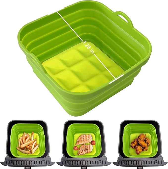 Silicone Air Fryer Liners Reusable Silicone Basket Air Fryer Inserts for 3-5QT Air Fryer Oven Microwave Accessories Green 7.28 Inch