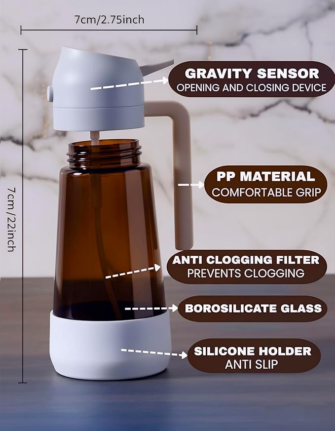 Oil Dipenser Bottle with Silicone Bottom And Silicone Brush, 2 in 1 Olive Oil Sprayer and Dispenser, Oil Spray Bottle 470ML/ 17OZ for Cooking, Kitchen, BBQ, Air Fryer, Salad, Baking