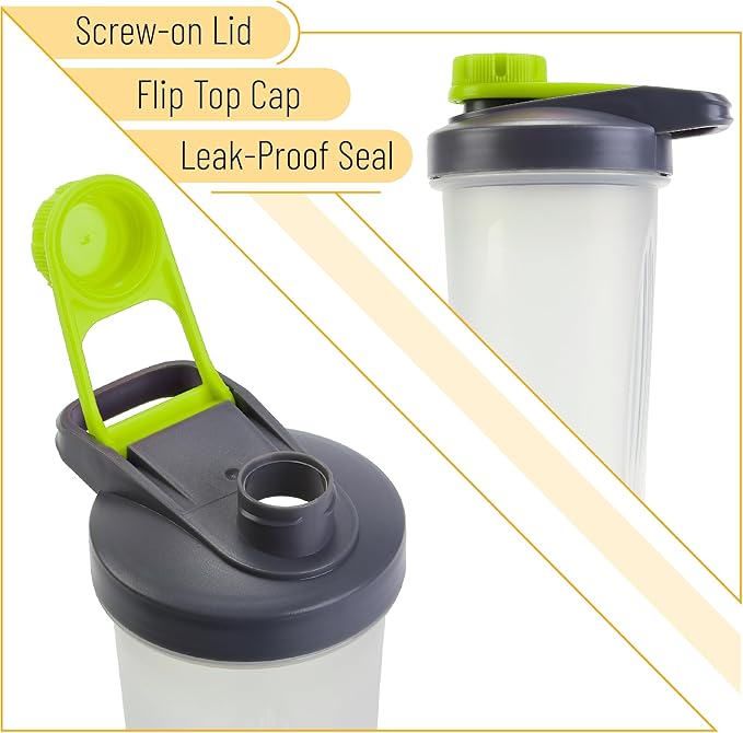 Mr. Pen- Shaker Bottles for Protein Mixes with Twist Cap, 28 oz, Gray/Green, Protein Shaker Bottle with Wire Whisk Ball