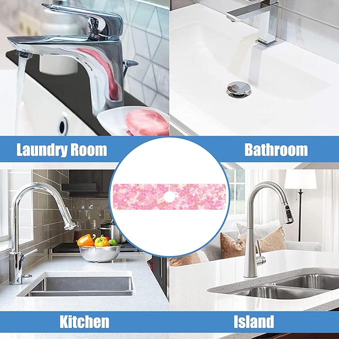 Sink Faucet Absorbing Mat Cherry Spring Flower Sink Splash Guard Drying Mat for Kitchen Bathroom Faucet Sinkmat 23.5"X5.5"