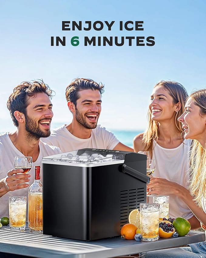Ice Maker Countertops, Ice Machine with Self-Cleaning 1.8L Water Tank Large Ice Basket, Portable Ice Maker Produces 9 Ice Cubes in Just 6 Minutes Ideal for Home Kitchens and RVs