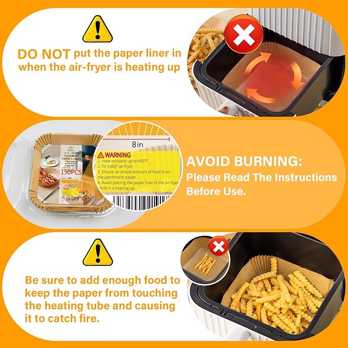Air Fryer Liners Disposable 150Pcs, 8" Square Parchment Paper Liner for Air Fryer, Baking, Roasting and Microwave, Non-Stick Airfyer Liners Accessories