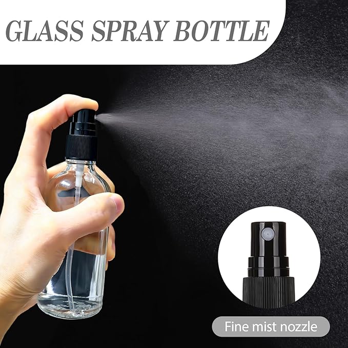 3.4 oz Glass Spray Bottles,Empty Fine Mist Refillable Travel Spray Bottle for Cleaning,Perfume,Aromatherapy,Cosmetic Sprays,Hair,Essential Oils with Fine Mist Dispenser（6 Pack）