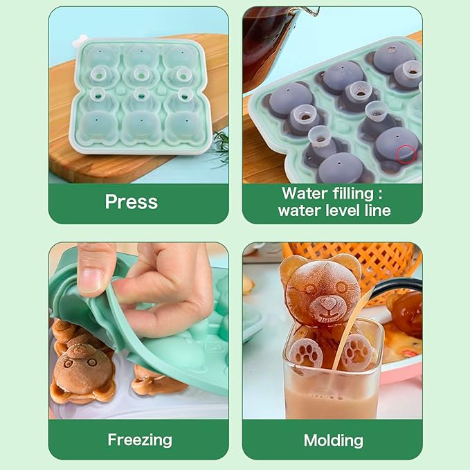 Bear Ice Cube Tray Mold - 3D Bear Shape Ice Cube Trays, Cute Ice Cube Molds for Whiskey Bourbon, 4-Hole Large Fun Shapes Ice Cube Trays, Funny Bear Gifts for Bear Lovers Women Men