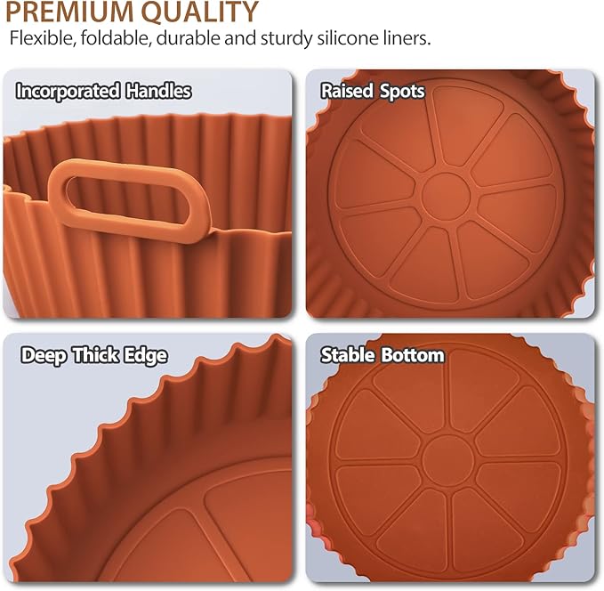 2 Pack Air Fryer Silicone Liners for Ninja, Reusable Silicone Bowl Basket Fit for 3 to 5QT Air Fryer, Replacement of Flammable Parchment Paper, Baking Tray Oven Accessories (Top 8in, Bottom 6.8in)