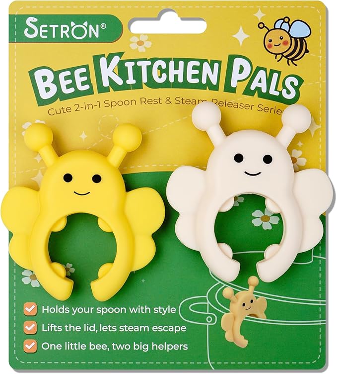 Bee Spoon Holder Cute Spoon Rest for Stove Top, Steam Releaser & Lid Lifter – Heat Resistant Silicone Cooking Gadget, Fun Kitchen Accessories, Unique Cooking Gift
