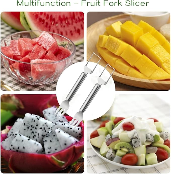 Watermelon Fork Slicer Cutter 2-in-1 watermelon cutter 2Pcs Stainless Steel Watermelon Slicer Tool Portable Fruit Cutter Kitchen Gadgets for Camping Picnics Home Use