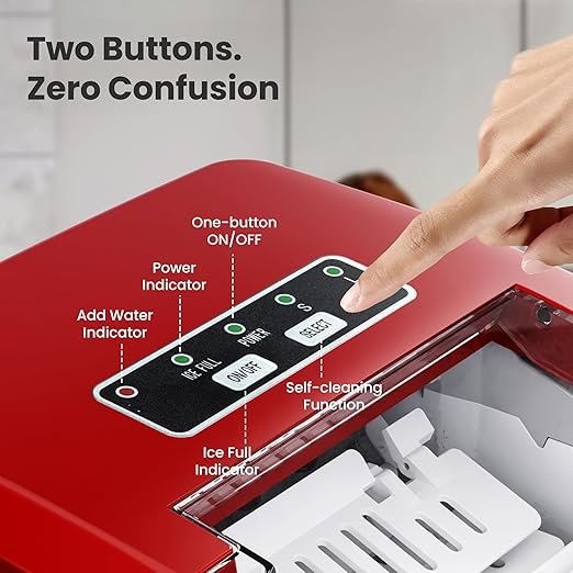 Crzoe Ice Makers Countertop with Handle, 2 Sizes of Ice, 8 Bullet Ice Cubes in 6 Mins, 26Lbs/24H, Portable Ice Maker with Self-Cleaning, Ice Machine for Home&Kitchen&Office&Party (Red)