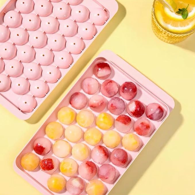 Round Ice Cube Tray with Lid, Mini Ice Ball Maker Mould for Freezer 33 Reusable Sphere Circle Ice Making Mold Easy Release for Water Cocktail Whiskey Coffee