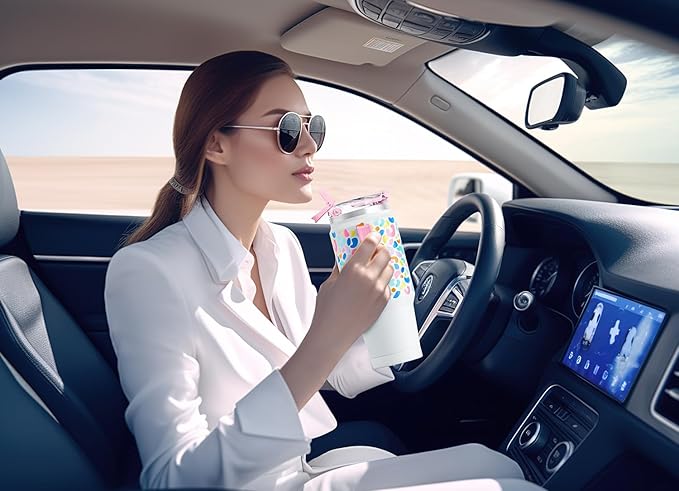 Meoky 32 oz Tumbler with Handle, Insulated Tumbler with Lid and Straw, Stainless Steel Travel Mug, Keeps Cold for 24 Hours, 100% Leak Proof, Fits in Car Cup Holder (Leopard)