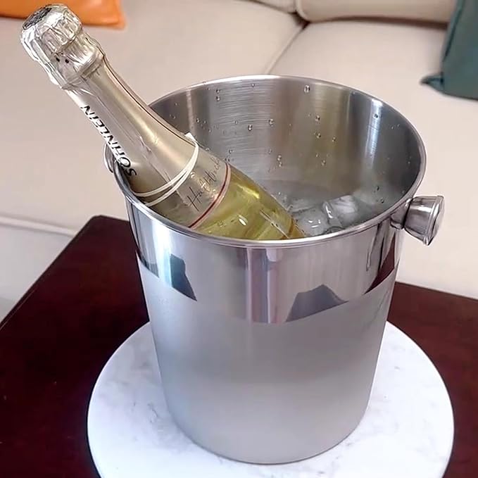 Champagne Bucket With Ice Scoop,Stainless Steel Wine Bucket For Bar,large Ice Buckets For Parties, Wine Chiller With Handles 4 Quart