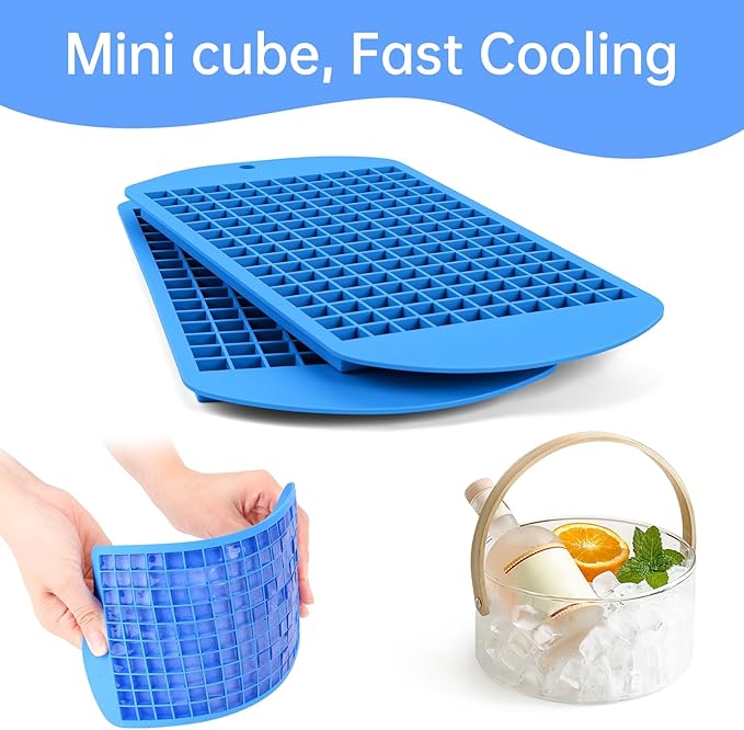 Silicone Mini Ice Cube Tray, 160 Nugget Ice Cube Molds Easy Release Small Ice Cube for Chilling Whiskey Cocktail, Stackable Ice Trays For Freezer (Blue)