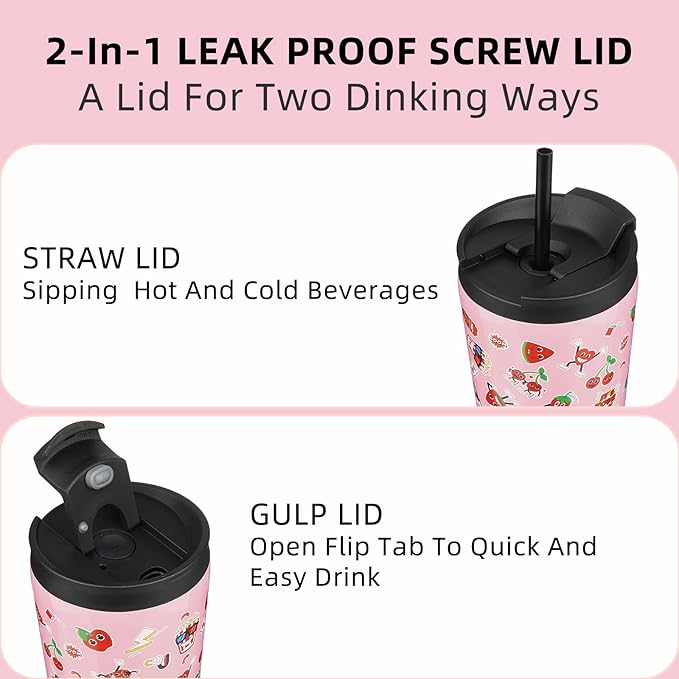BJPKPK 22oz Stainless Steel Insulated Tumbler With lid And Straw Travel Coffee Thermal Tumblers Cup For Women And Men,Passionate Pink