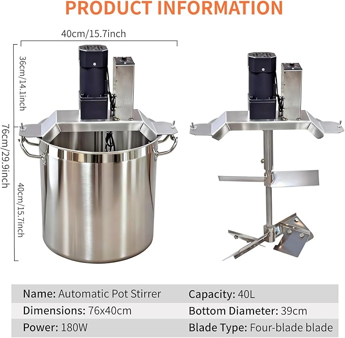 Automatic Food Mixer, Stainless Steel Electric Mixer, for Cooking, Mixing, Chocolate Sauce, Heating and Mixing, Mixing Soup Base Seasonings 40L