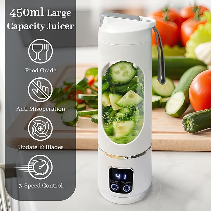 HomeBeyond 15oz Portable Personal Size Blender, Cordless Mini Blender for Shakes & Smoothies, USB-C Rechargeable, BPA Free Travel Juicer, Powerful Blending Suit in Office/Home/Gym