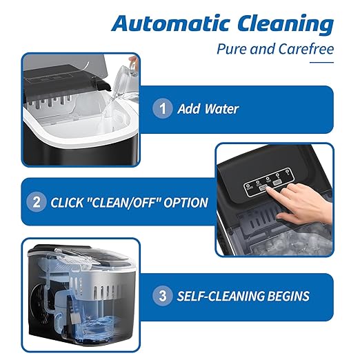 26LBS Per Day Portable Countertop Ice Maker, Self-Cleaning 2 Sizes of Bullet Ice Machine with Scoop and Basket, 9 Cubes in 6 min,Ideal for Home/Kitchen/Bar/Camping (Home, 26.5LBS/Day)