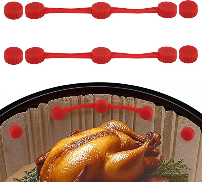 2 Sets Air Fryer Magnet Silicone Buckle, Secure Locking Disposable Liners Heat-Resistant Magnetic Clips Holder for Air Fryer Parchment Paper Accessories (Red)