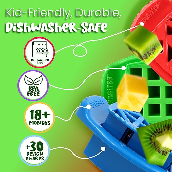 FUNBITES Crustless Sandwich Cutter for Kids Lunch, Uncrustable Sandwich Cutter (6-piece set), Bite-Size Food Cutter for Toddlers, Bento Box Accessories, Dishwasher Safe, Squares/Hearts/Triangles 3pk