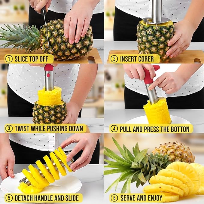 Zulay Kitchen Stainless Steel Pineapple Corer & Slicer – Heavy Duty Pineapple Cutter & Eye Removal Tool – Effortless Core Remover Tool with Sharp Reinforced Blade & Ergonomic Handle - Red