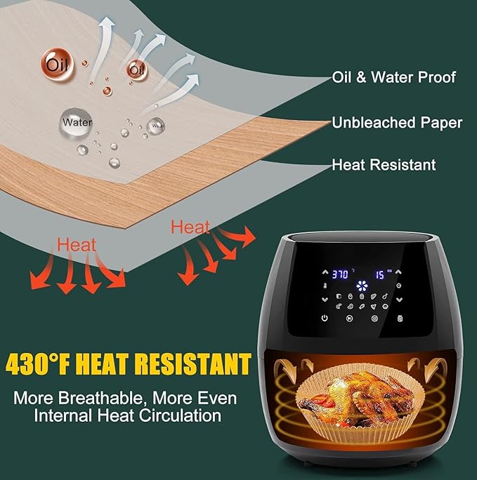 Air Fryer Disposable Paper Liner, Non-Stick Round Parchment, AirFryer Accessories, Oil Proof, Water Proof, Cooking Baking Roasting Filter for Microwave Oven Frying Pan(125PCS, 6.3inch)