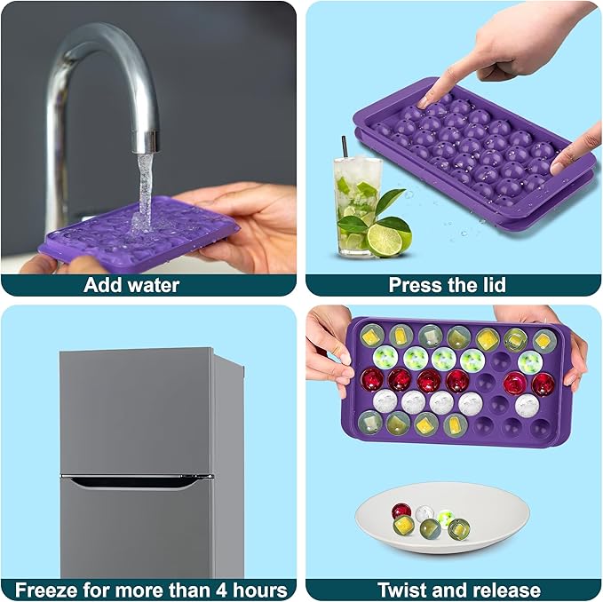 Ice Cube Trays for Freezer - 33 PCS Round Ice Cube Mold with Lid, Sphere Ice Mold and ice trays for freezer