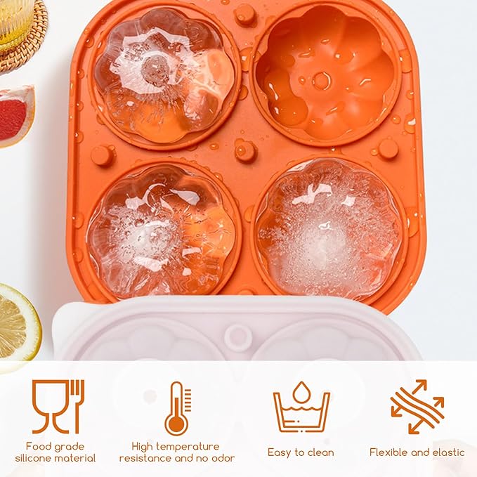 Orange 3D Pumpkin Ice Cube Tray for Freezer, Halloween Pumpkin Ice Cube Mold, Fall Pumpkin Silicone Ice Tray with Lid, Whiskey Cocktail Ice Molds for Autumn Thanksgiving Party, Bar Beverages Decor