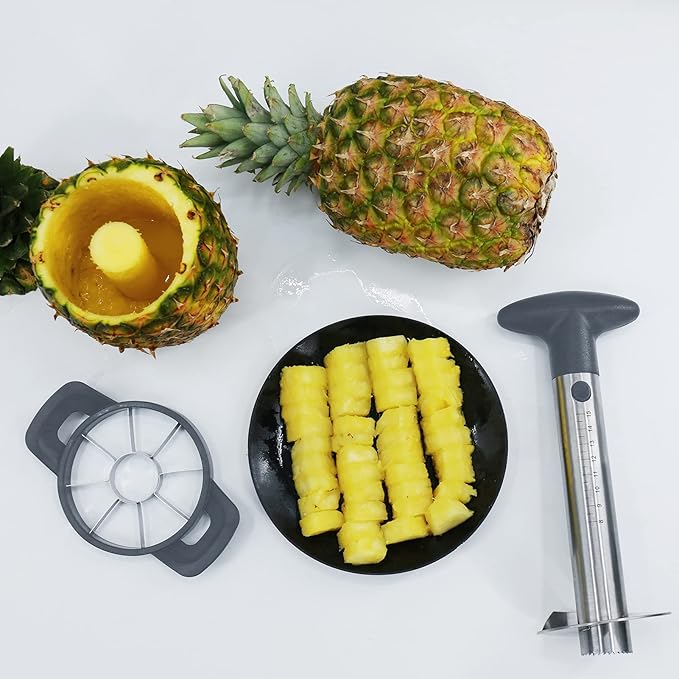Newness Pineapple Corer and Slicer Tool, Robust Pineapple Core Remover with Upgraded Cutter & Reinforced Thicker Blade, Stainless Steel Kitchen Fruit Gadget for Diced Pineapple Rings (Grey)
