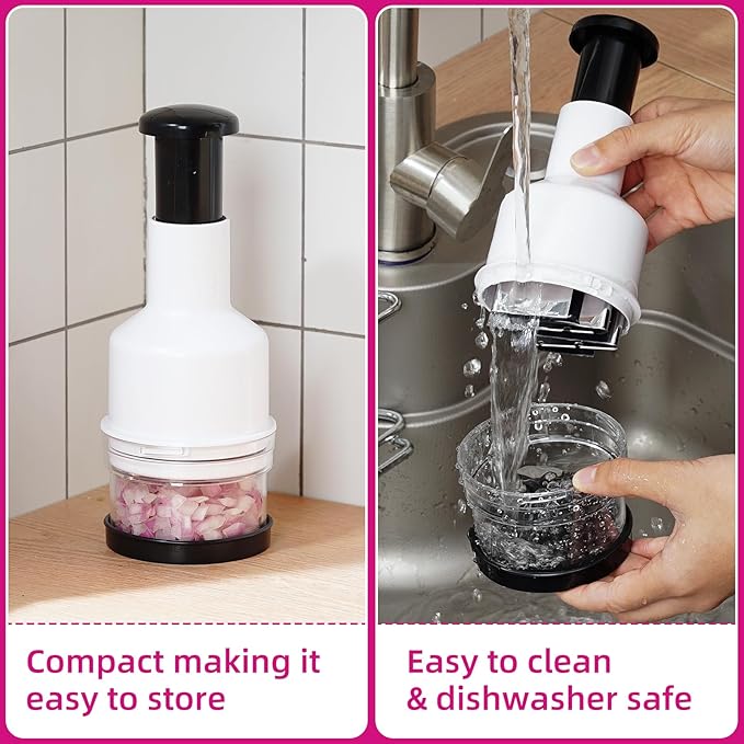 Vegetable Chopper, Onion Chopper, Garlic Chopper, Nuts Chopper - Hand Chopper For Vegetables Salads Fruits, Nuts. Dishwasher-safe, White, Easy to Clean