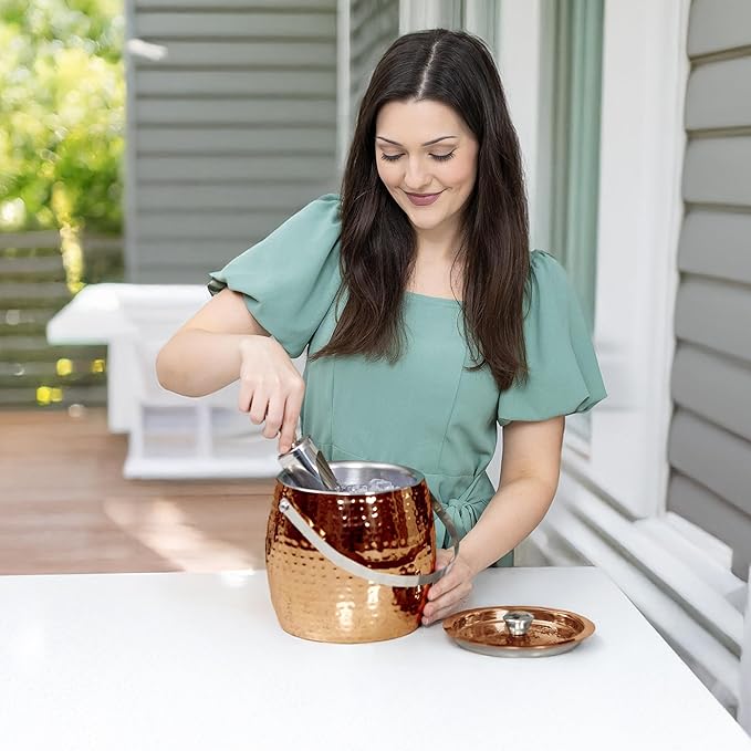 BREKX 3QT Insulated Ice Bucket for Parties with Lid and Scoop- Sweat-Free One Bottle Wine Chiller/Champagne Bucket or Ice Bucket for Cocktail Bar, Leak Proof & Easy to Clean, Rose Gold