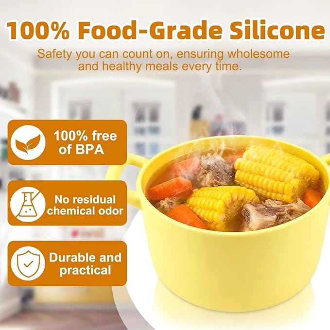 Silicone Microwave Steamer for Cooking, Yellow Vegetable Steamer, 40oz Microwave Bowls with Lids & Handles for Egg Dumpling Heating Food for 1 to 2 people, Easy Clean, Dishwasher Safe