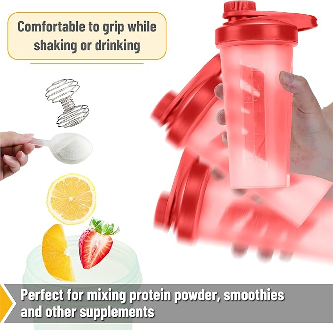 Mr. Pen- Shaker Bottle for Protein Mixes, 28 oz, Red With Twist Cap and Wire Whisk Ball, Mixer Cup for Shakes