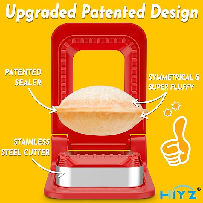 HiYZ Sandwich Cutter and Sealer - Square Stainless Steel Decruster Sandwich Maker - Peanut Butter and Jelly Crustless Sandwich Bread Pancake Maker Cookie Cutter for Kids Children Boys Girls Red