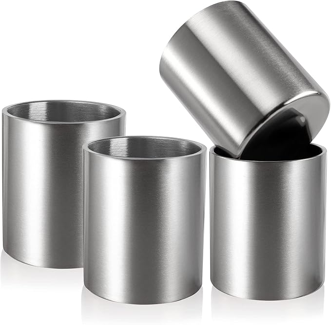 ZEAYEA Set of 4 Stainless Steel Whiskey Glasses, 10 oz Double Wall Tumblers, Unbreakable Old Fashioned Metal Drinking Cups for Beverages, Cocktails, Beer, Great Gift for Men and Whiskey Lover