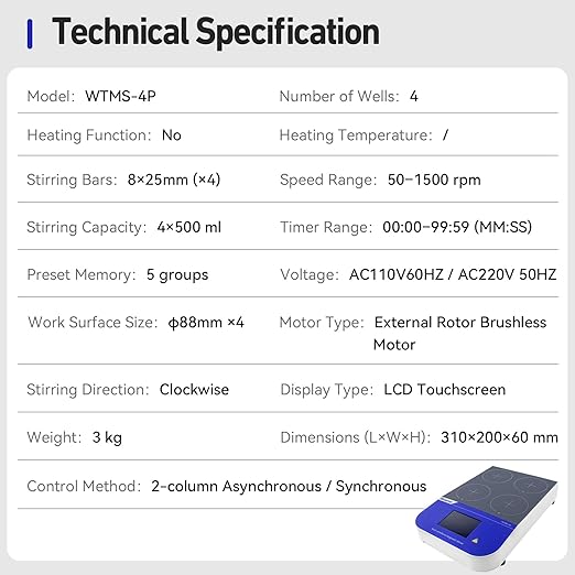 Laboratory Digital Multi Place Magnetic Stirrer Speed 50-1500RPM 4x500ML Multi Position Stir Plate（No Heating)