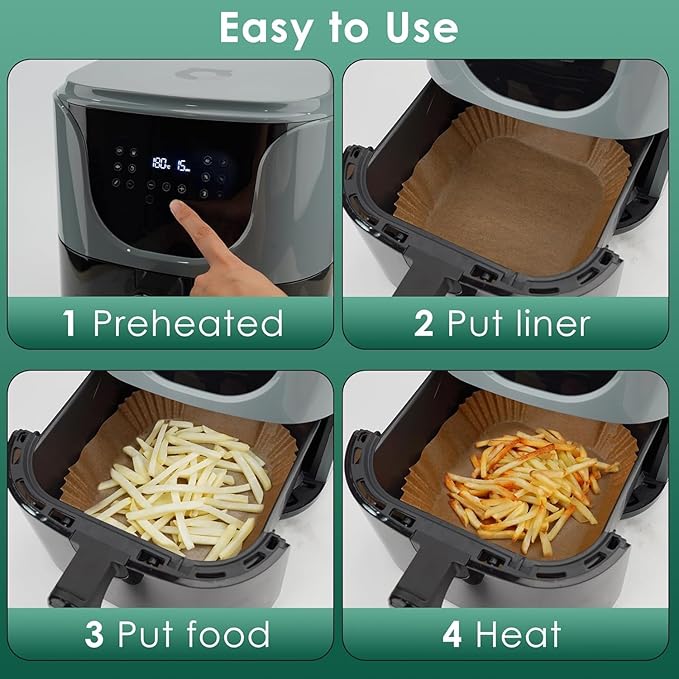 125Pcs Air Fryer Paper Liners, 6.5" Square Air Fryer Liners Disposable, Heavy-Duty Parchment Paper for 3-5 QT Airfryer Basket, Non-Stick & Grease-Proof Baking Liner for Oven Pan