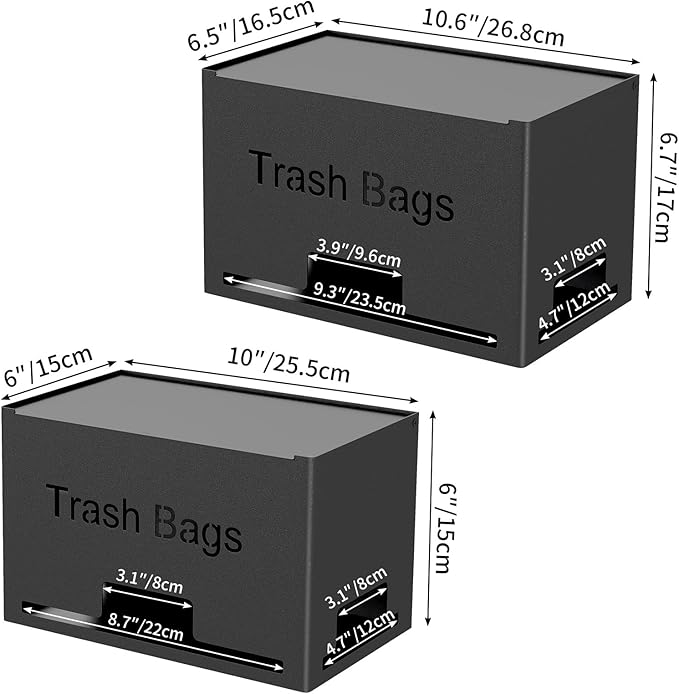 STWWO 2-Pack Trash Bag Holder Dispenser, Stackable Garbage Bag Dispenser, Extra Large Trash Organizer for Kitchen Laundry Under Sink, Wall Mounted or Freestanding, Metal Black
