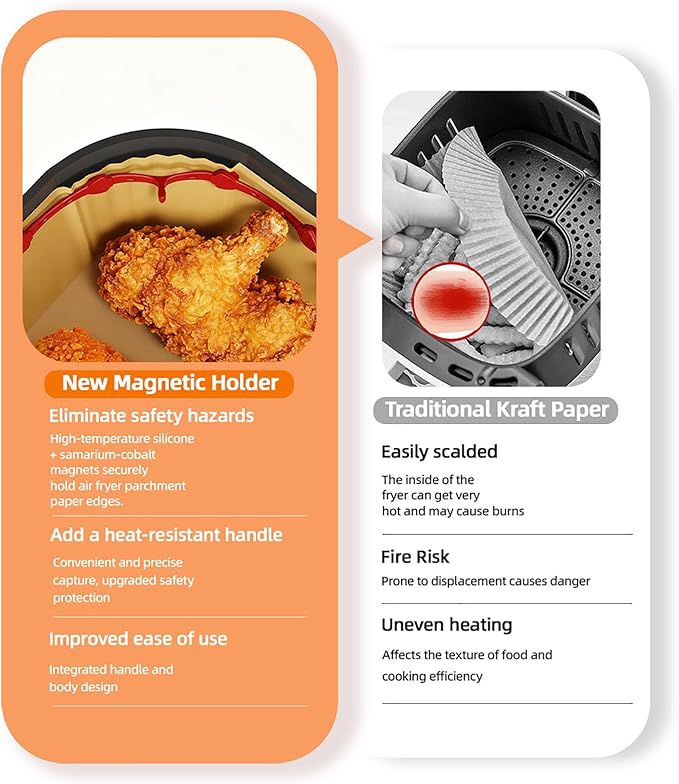 Air Fryer Magnets for Parchment Paper, Upgraded Air Fryer Magnets Silicone Buckle High-Temp Resistant Air Fryer Accessories Locks Disposable Liners Safely (Red)