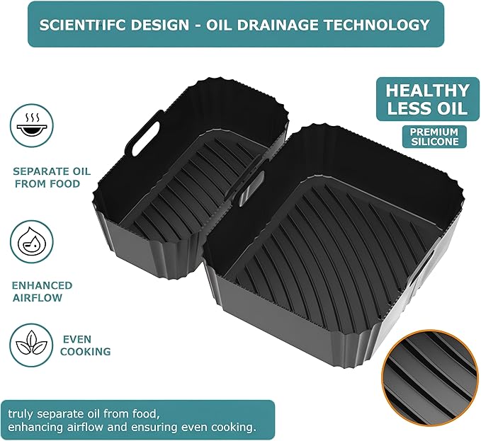 Silicone Air Fryer Liners 2 Pack, 1 Large and 1 Small, for Philips Dual Basket Air Fryer 3000 Series NA350 NA351, Reusable Asymmetrical Dual Drawer Air Fryer Liners, BPA-Free Air Fryer Accessories
