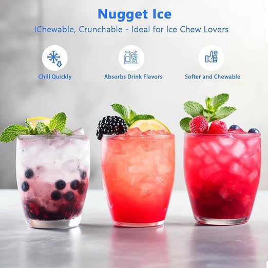 Kndko Nugget Ice Makers Countertop, 44lbs/24H Pebble Ice Machine with Self-Cleaning Dispenser, Soft Chewable Pellet Ice, 3.3lbs Storage for Home/Kitchen/Office/Party, Silver