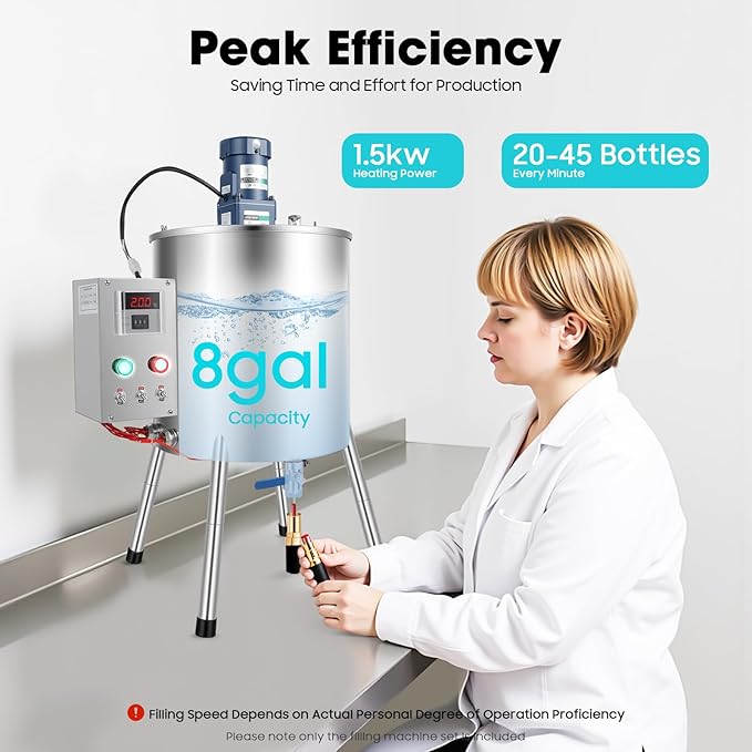 30L/8Gal Commercial Automatic Heating Stirring Mixing Filling Machine, 110v 1500w Lipstick Filling Machine for Dissolving and Filling Lipsticks, Candles, Vaseline, Oils