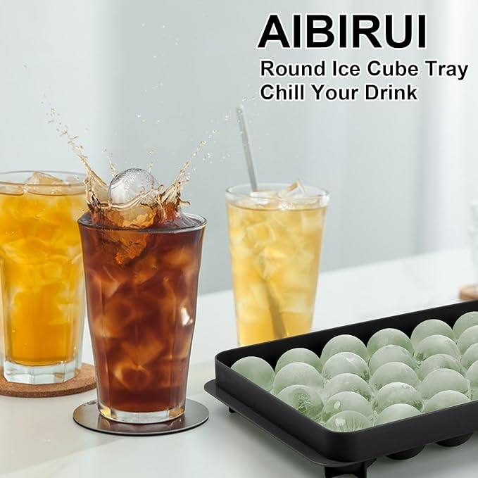 Round Ice Cube Mold,33 PCS x 1 inch Cocktails Ice Cubes,Circle Ice Cube Tray with Lid,Small Ice Ball Maker Mold Sphere Ice Mold,Round Ice Cube Trays for Drinks,Coffee