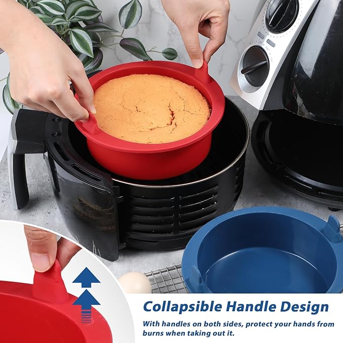 Webake 6 Inch Air Fryer Round Cake Pans for Baking, Nonstick Silicone Air Fryer Baking Pan Wih Handle, BPA Free Set of 2