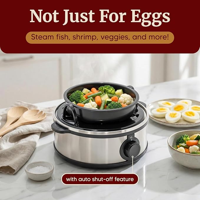 Elite Gourmet EGC648 Easy Electric Poacher, Omelet Eggs & Soft, Medium, Hard-Boiled Egg Boiler Cooker with Auto Shut-Off and Buzzer, Measuring Cup Included, BPA Free, Stainless Steel 7 Egg